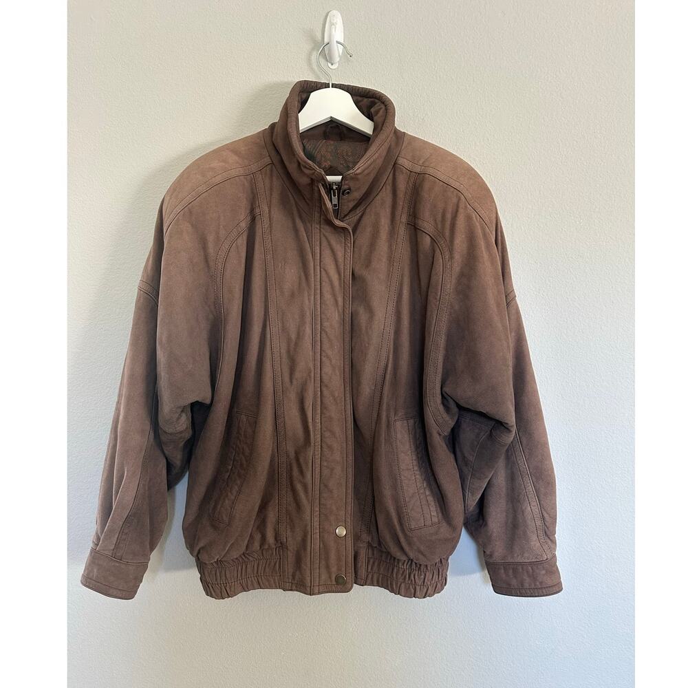 Vintage Nordstrom Brown Bomber Suede Jacket Leather size Medium